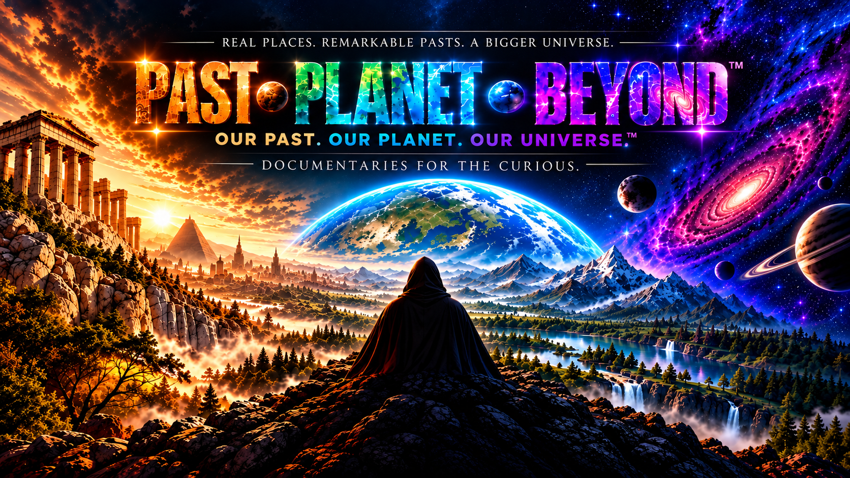 Past Planet Beyond — Our Past. Our Planet. Our Universe. Documentaries for the Curious, illustrated across history, Earth, and space.