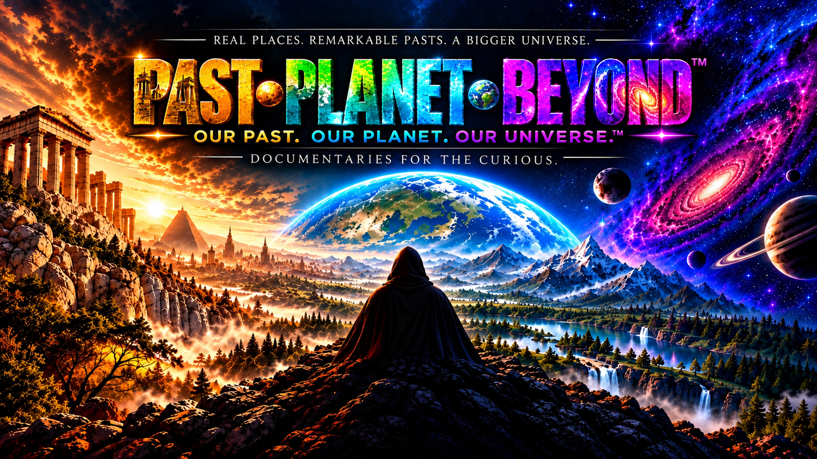 Past Planet Beyond — Our Past. Our Planet. Our Universe. Documentaries for the Curious, illustrated across history, Earth, and space.